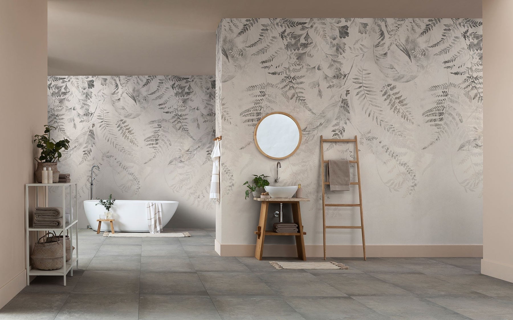 Luxury wallpaper installation in modern living room